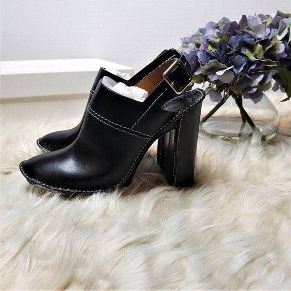 CHLOE Black Leather Platform Slingback Mule Shoes Chloe 