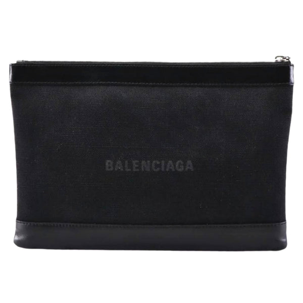 Authentic Balenciaga Leather and Canvas Zip Pouch / Clutch Bags Pre-loved Balenciaga 