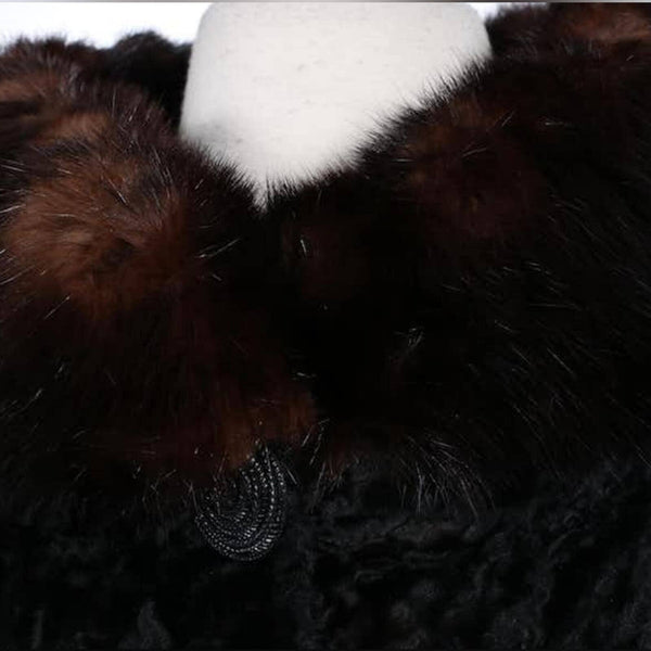 Vintage Black Persian Curly Broadtail Lamb Fur Jacket with Dyed Mink Fur Trim Vintage 