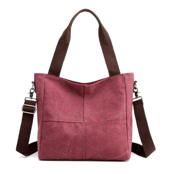 Red Washed Canvas Shoulder Tote with Removable Crossbody Strap Glam Girl Fashion 