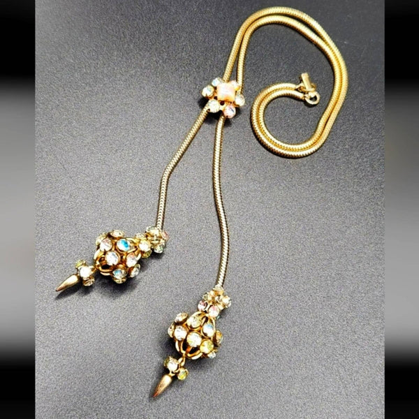 Elegant Vintage Gold Tone Rhinestone Adjustable Tassel Bolero Necklace Necklaces Vintage 