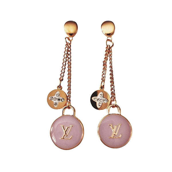 Pale Lavender LV Charm 18K Gold Filled Dangle Earrings Louis Vuitton 