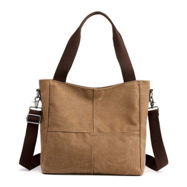 Tan Washed Canvas Shoulder Tote with Removable Crossbody Strap Totes Glam Girl Fashion 
