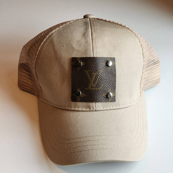 NWOT Tan Adjustable LV Patch Cap Upcycled Gemz 