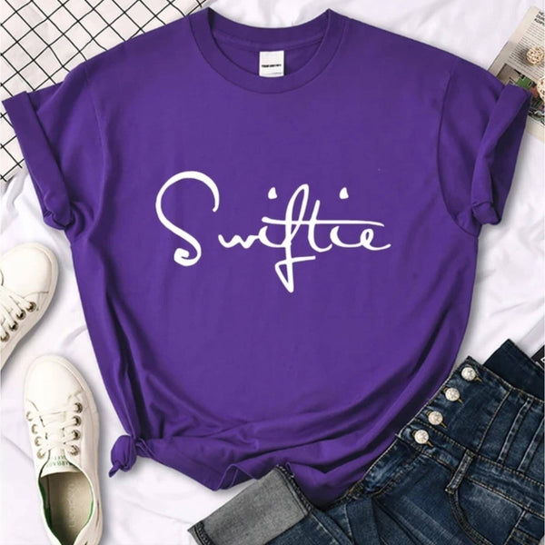 Purple Swiftie Short Sleeve Cotton Tee in Purple with White Lettering Shirt Glam Girl Fashion 