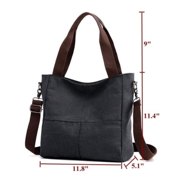 Black Washed Canvas Shoulder Tote with Removable Crossbody Strap Totes Glam Girl Fashion 