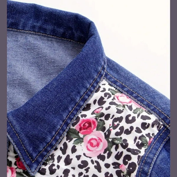 Cheetah Rose Distressed Jean Shirt / Jacket Coats Glam Girl Fashion 