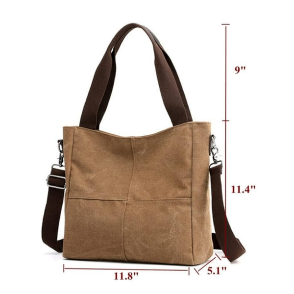 Tan Washed Canvas Shoulder Tote with Removable Crossbody Strap Totes Glam Girl Fashion 