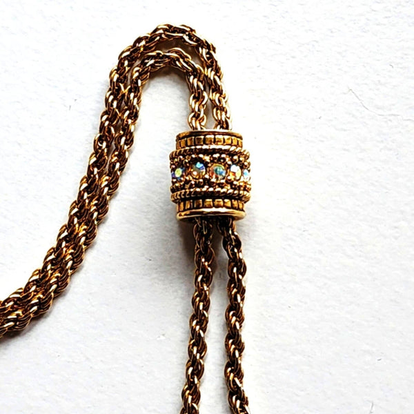 Vintage Gold Tone Bolero Necklace w/ Faux Pearl & Aurora Borealis Rhinestones Vintage 