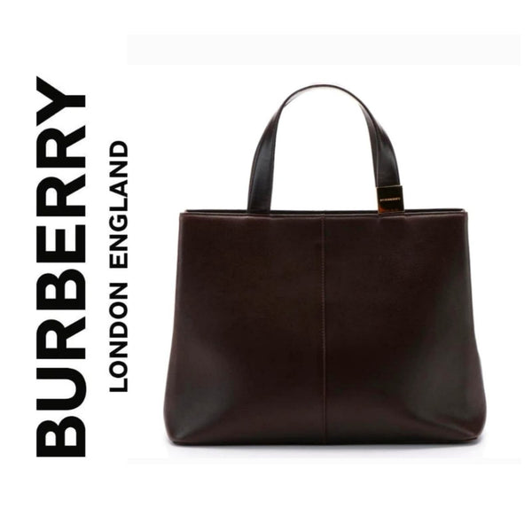 Authentic Burberry Nova Check Lined Large Dark Brown Leather Tote Pre-loved Burberry 