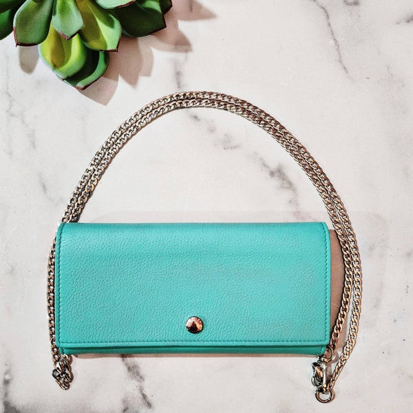Authentic Tiffany & Co. Classic Blue Flap Wallet wth Silver Chain WOC Bag WOC Pre-loved Tiffany & Co. 