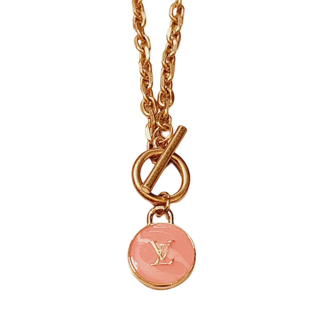 Upcycled Designer LV Zipper Charm on Front Toggle 18" Chain - Pink Necklaces Upcycled Gemz 
