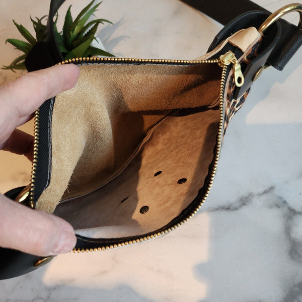 Recycled Hair on Hide LV Patch Leopard Print Shoulder Bag with Repurposed Belt Strap Handbag Upcycled Gemz 