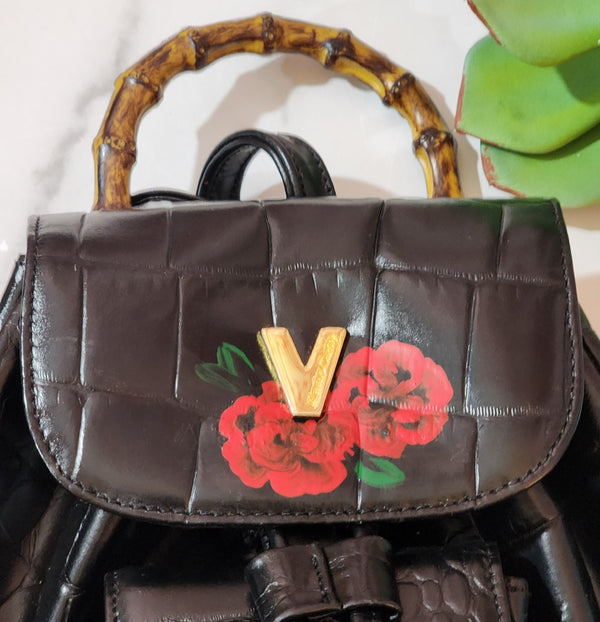 Valentino Christy Handpainted Black Leather Backpack Bags Pre-loved Valentino Christy 