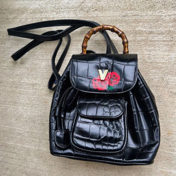 Pre-loved Valentino Christy Handpainted Black Leather Backpack Bags Pre-loved Valentino Christy 