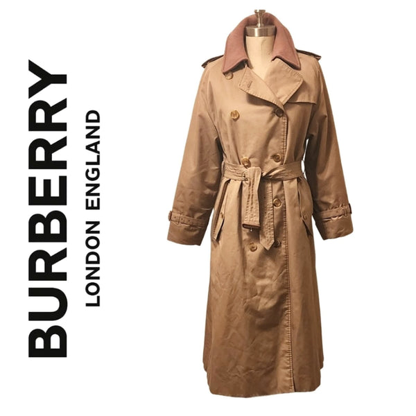 Vintage Burberry Classic Trench Coat Nova Check Lining, Wool Liner & Wool Collar Burberry 