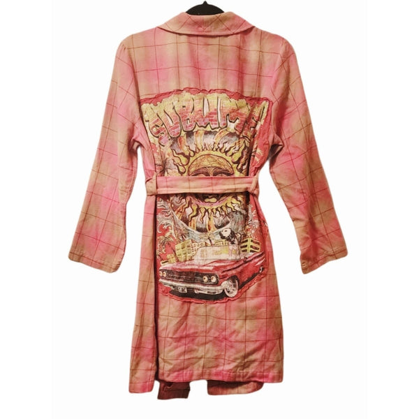 Flannel Plaid Robe Custom Upcycled w/Sublime Tee on Back, Size Medium Robe Upcycled Gemz 