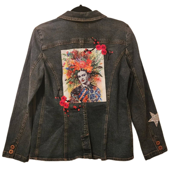 Vintage Levi's Structured Jean Jacket w/ Custom Frida Kahlo Red Back Patch, Size L Coats & Jackets Levi's 