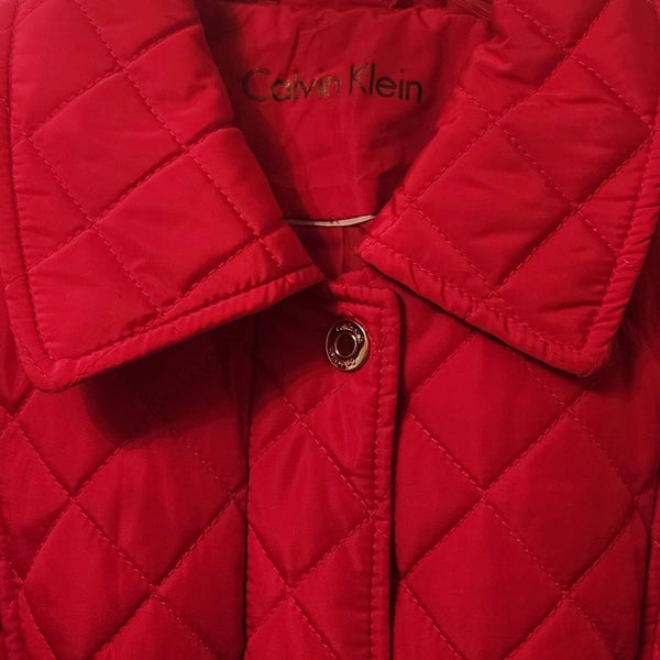 Calvin Klein Red Quilted Jacket, Medium Pre-loved Calvin Klein 