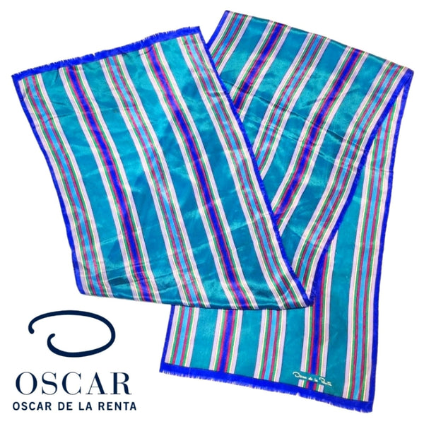 Oscar de la Renta Striped Silk Oblong Fringed Edge Scarf - 50.5