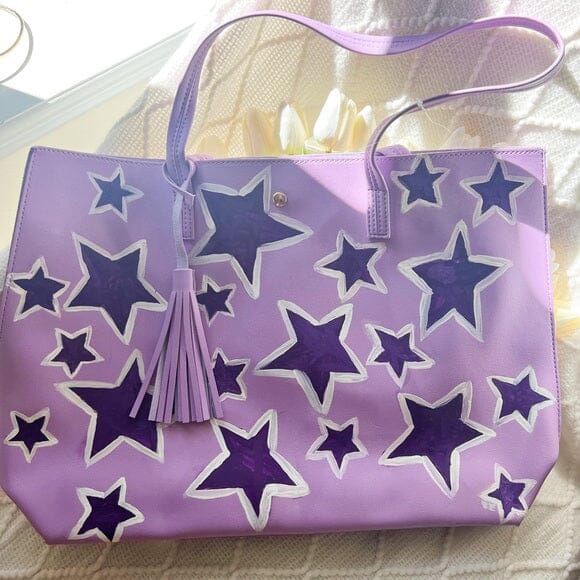 Vegan Leather Tote Bag with Hand-painted Stars Bags Upcycled Gemz 