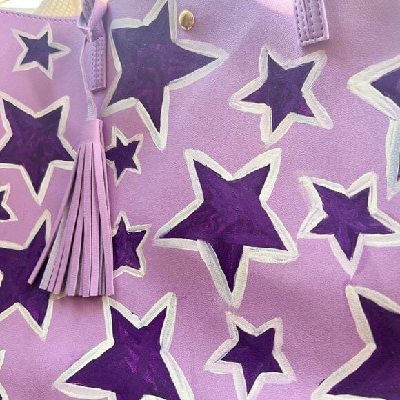 Vegan Leather Tote Bag with Hand-painted Stars Bags Upcycled Gemz 