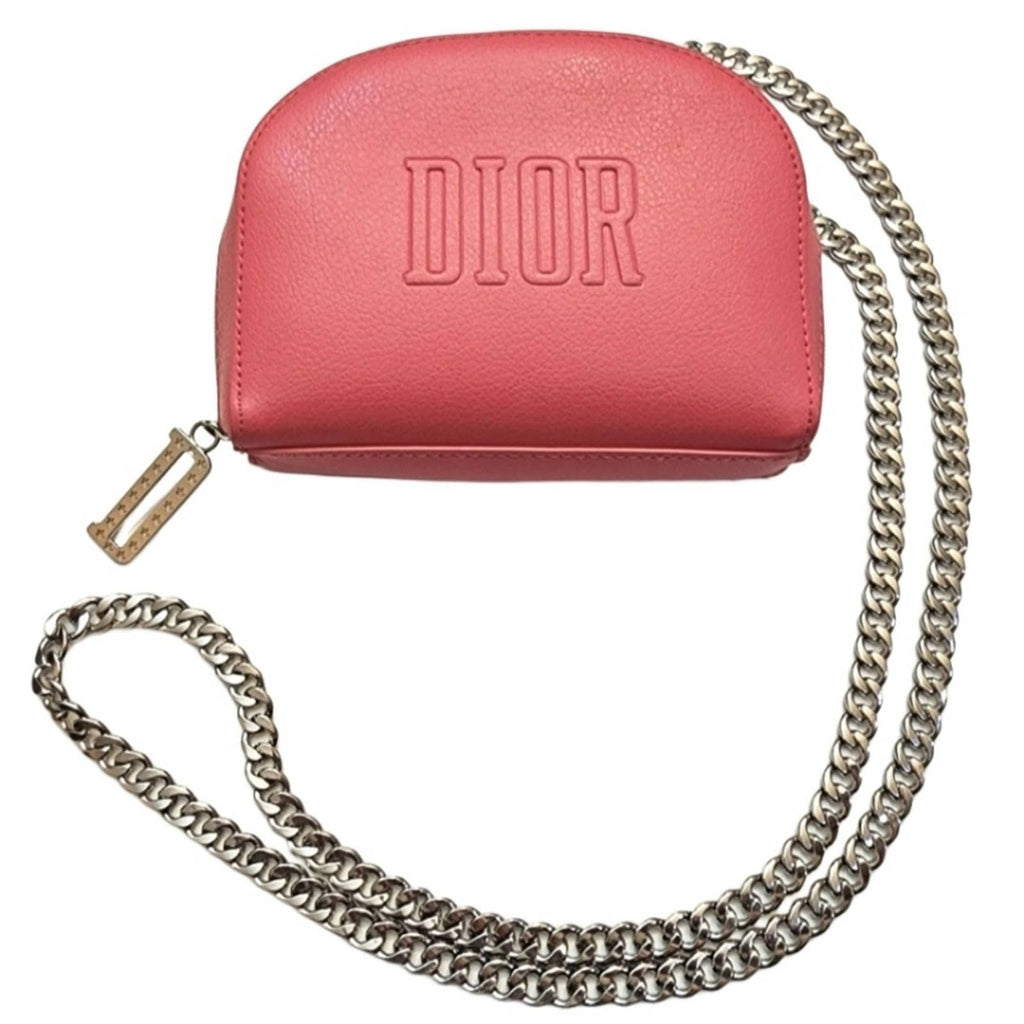 NWT Pink Dior Makeup Pouch Converted into a Crossbody Bag with Silver Chain Dior 