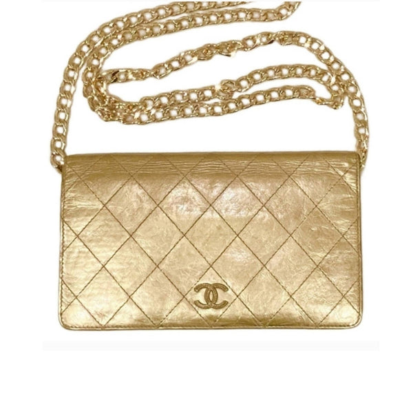 Authentic Designer Gold Metallic Calfskin Diamond Pattern Wallet w/Pink Interior Upcycled Gemz 