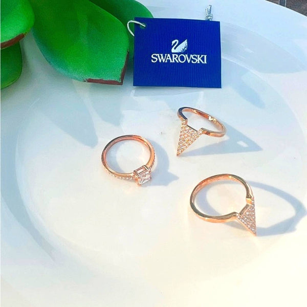 NWT Swarovski Funk Rose Gold-Plated & Crystal Three Ring Set Upcycled Gemz 
