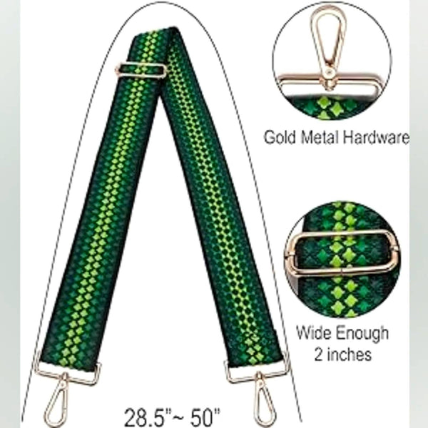 Woven Green Crossbody Strap w/Gold Hooks Upcycled Designer Gemz 