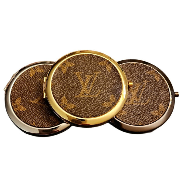 Handcrafted Compact Mirror with Upcycled Louis Vuitton LV Monogram Canvas Insert Upcycled Gemz 