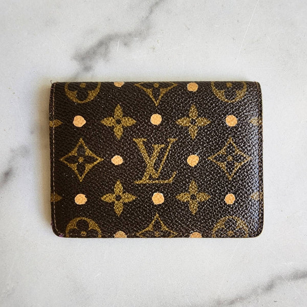 Authentic Vintage Louis Vuitton Bi-Fold Card Case, Handpainted with Polka Dots Louis Vuitton 