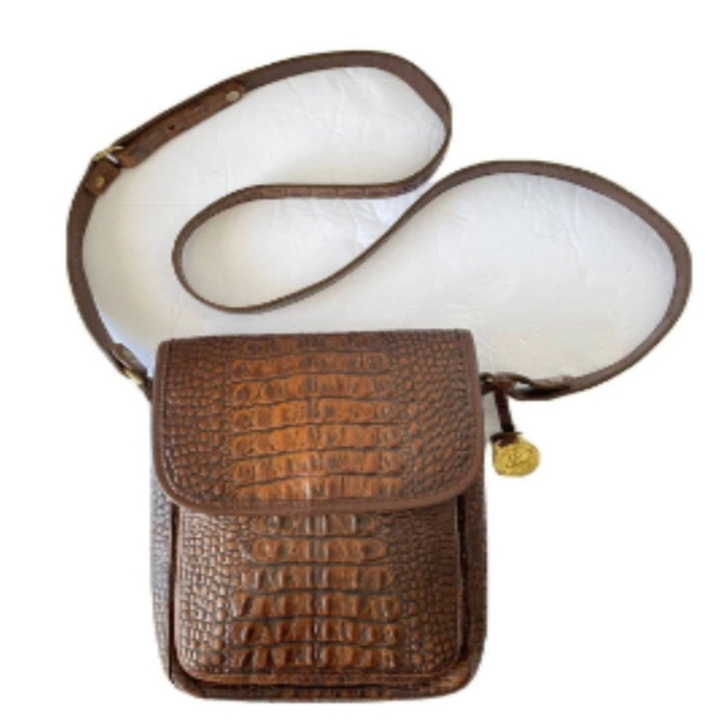 Authentic BRAHMIN Crossbody Bag in Brown Croc-Embossed Leather Brahmin 