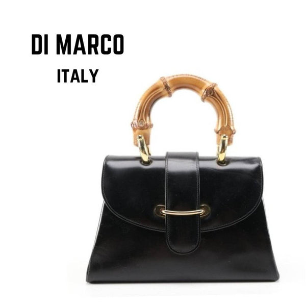 Italian Di Marco Classic Vintage Black Leather Bamboo Handle Bag - Like New DI MARCO ITALY 