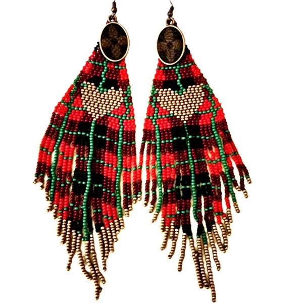Authentic LV Canvas Charms on Beaded Plaid Earrings Upcycled Gemz 