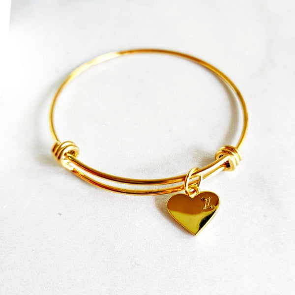 Authentic LV Heart Charm Finding on Adjustable Gold Plated Charm Bangle Bracelet Upcycled Gemz 