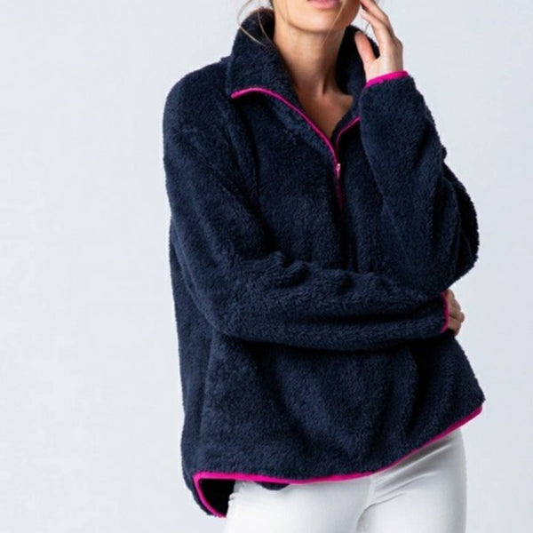 NWT Navy & Pink Fleece Zip-Up Sweater w/Pockets, M Upcycled Designer Gemz 