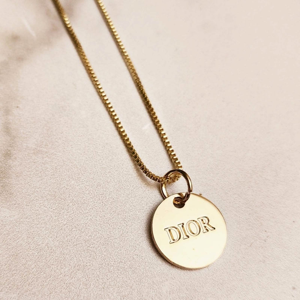 Authentic Designer Round Stamped Dbl Sided Charm Finding on Gold Chain Upcycled Gemz 