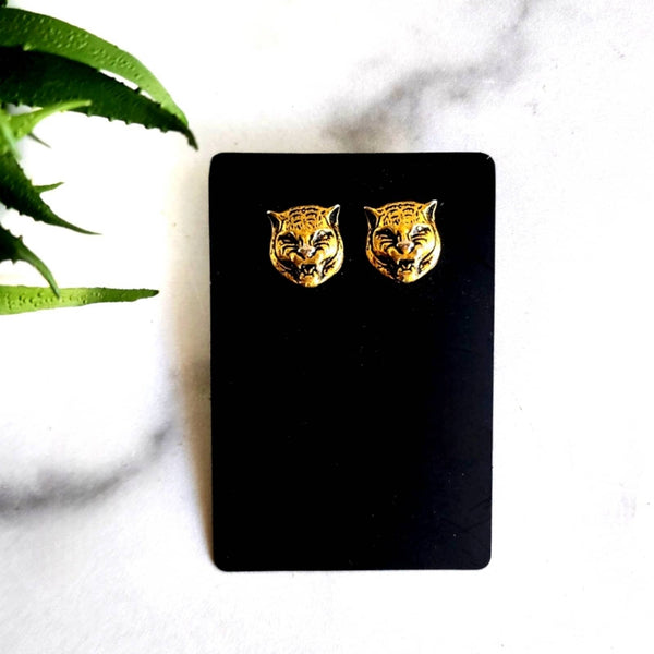 Reimagined Designer Lion Head Button Earrings in Gold Earrings Upcycled Gemz 