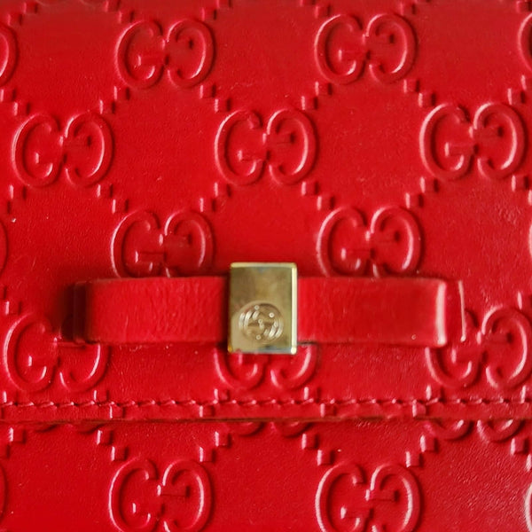 Authentic Gucci Bow Front Red Leather Embossed Wallet w/Wallet on Chain Upgrade Gucci 
