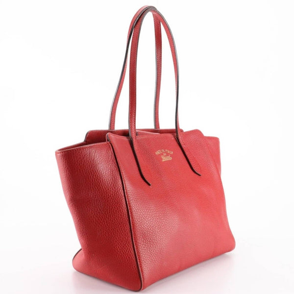 Authentic Gucci Small Swing Tote Bag in Pebbled Calfskin Red Leather handbags Upcycled Gemz 