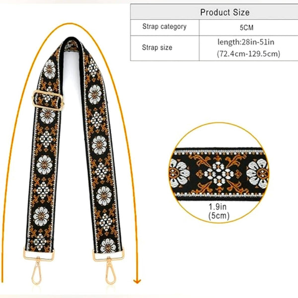 Woven White / Black / Brown Floral Crossbody Strap w/Gold Hooks Upcycled Designer Gemz 
