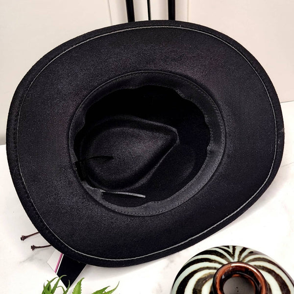 Black Premium Felt Cowboy Hat w/Removable Hat Band Adorned with Designer Button Hats Upcycled Gemz 