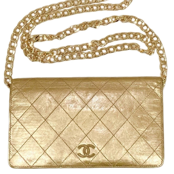 Authentic Designer Gold Metallic Calfskin Diamond Pattern Wallet w/Pink Interior Upcycled Gemz 