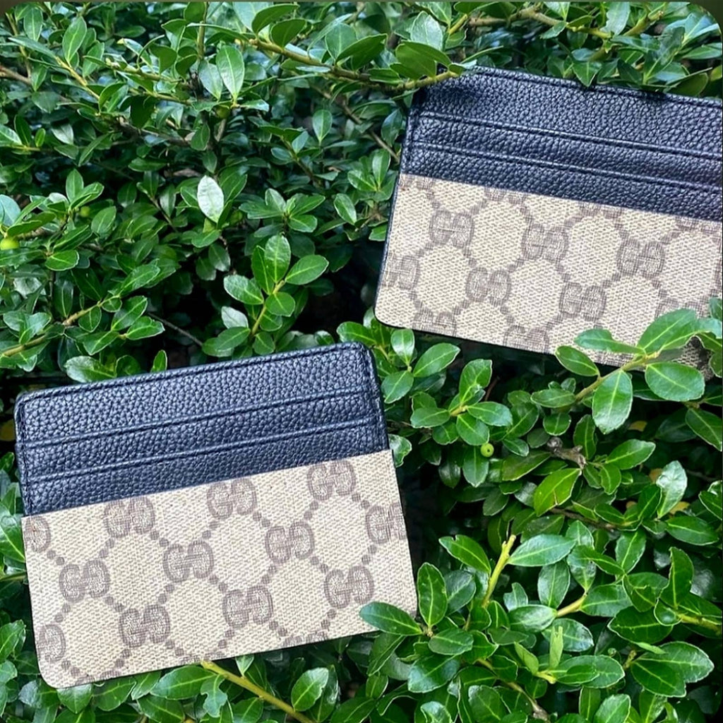 Double Sided Black Card Holder Adorned with Gucci Coated Canvas Upcycled Gemz 