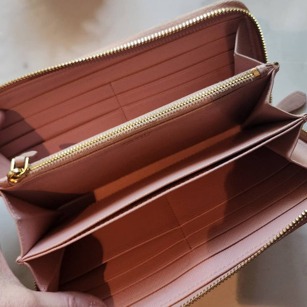 Authentic Designer Blush Saffiano Zip Wallet with Handpainted Cherries Details Upcycled Gemz 