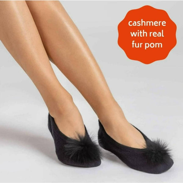 NWT Sofia Cashmere Black Fur Pom Ballet Slipper, Sizes 9-11 Sofia Cashmere 