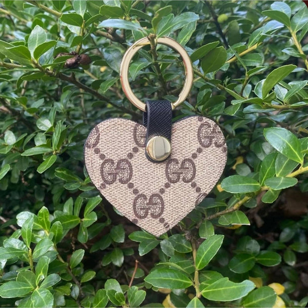 Heart Shaped Key Ring Adorned with Louis Vuitton Monogram Canvas Upcycled Gemz 