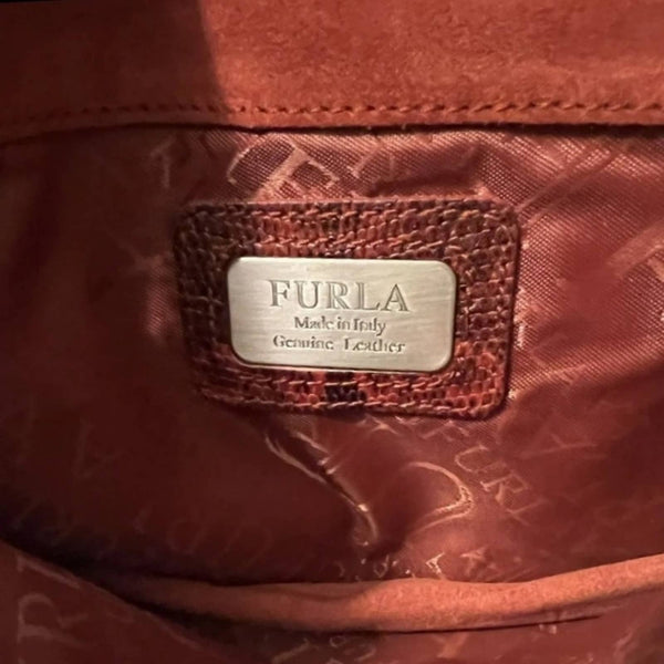 Authentic FURLA Women's Italian Lizard Leather Bearn Gusset Burgundy Clutch Furla 