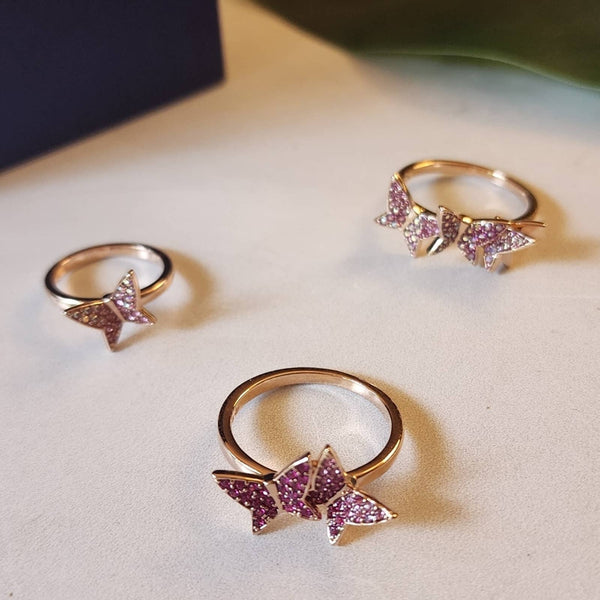NWT Swarovski Lilia Three Butterfly Ring Set in Pink & Rose Gold Tones, Sz 8.75 Swarovski 